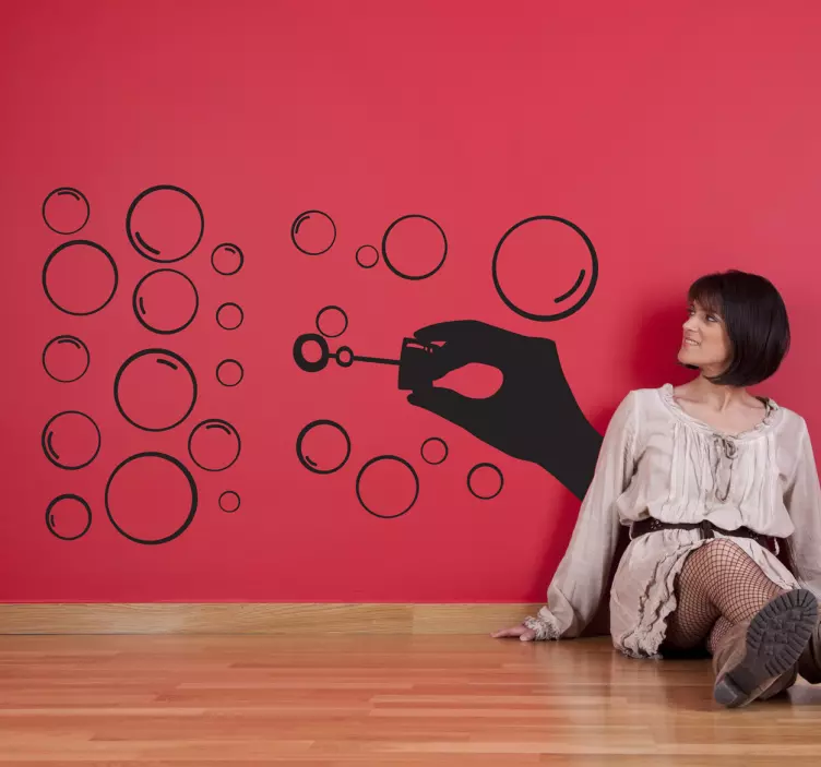 Vinilo decorativo silueta mano burbujas - TenVinilo