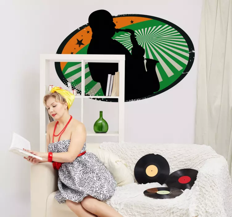 Vinilo decorativo silueta saxofonista - TenVinilo