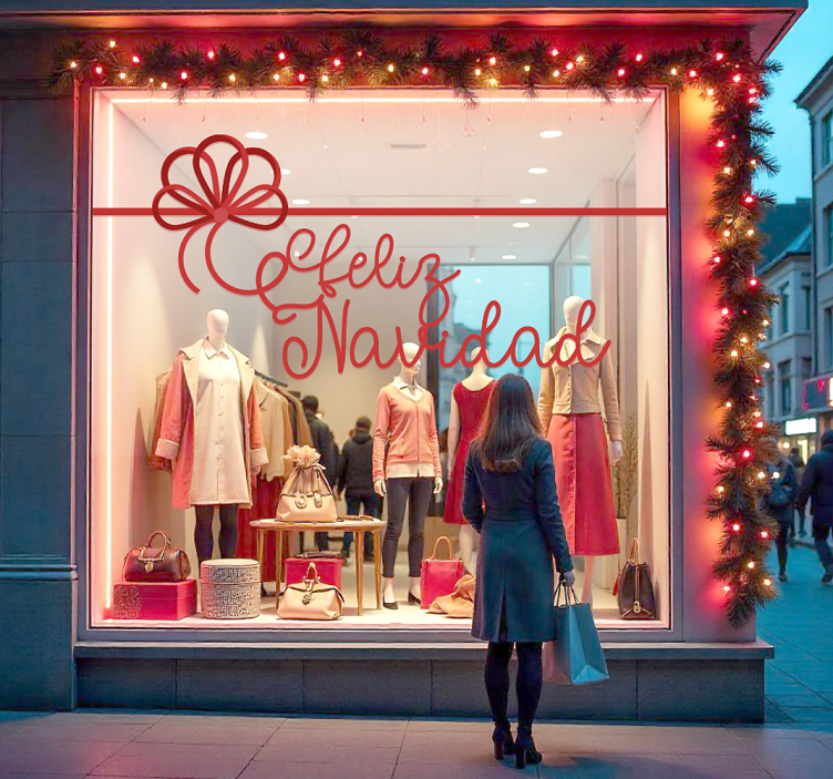 Vinilo escaparate lazo de regalo feliz navidad - TenVinilo