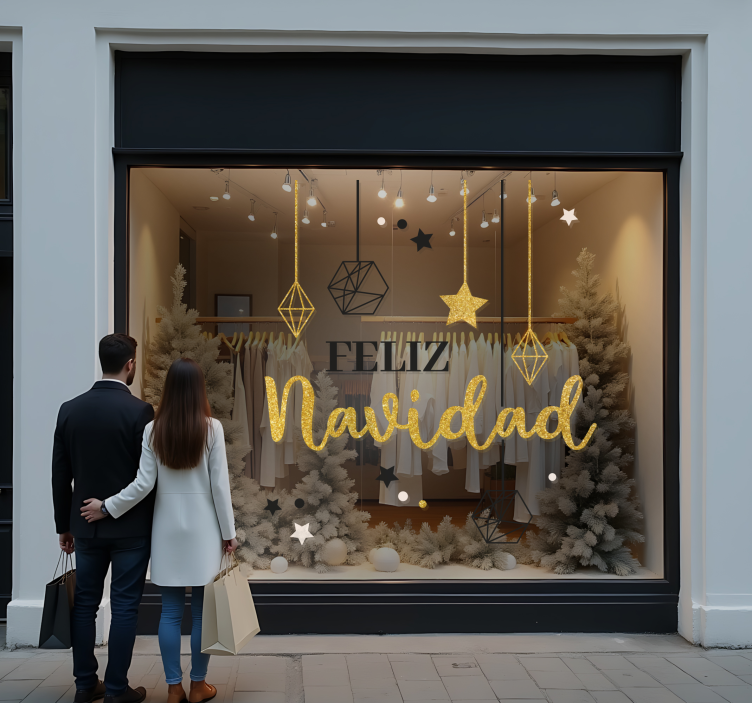 Vinilo escaparate navidad blanca y dorada - TenVinilo