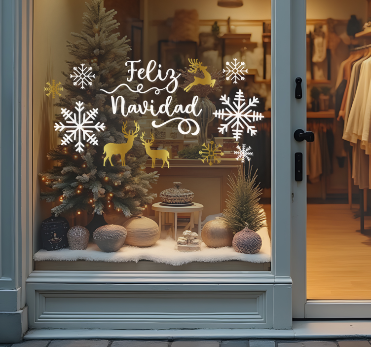 Vinilo escaparate paisaje de ciervos dorados - TenVinilo