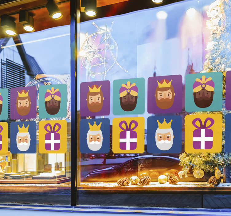 Vinilo escaparate paquete de los tres reyes - TenVinilo