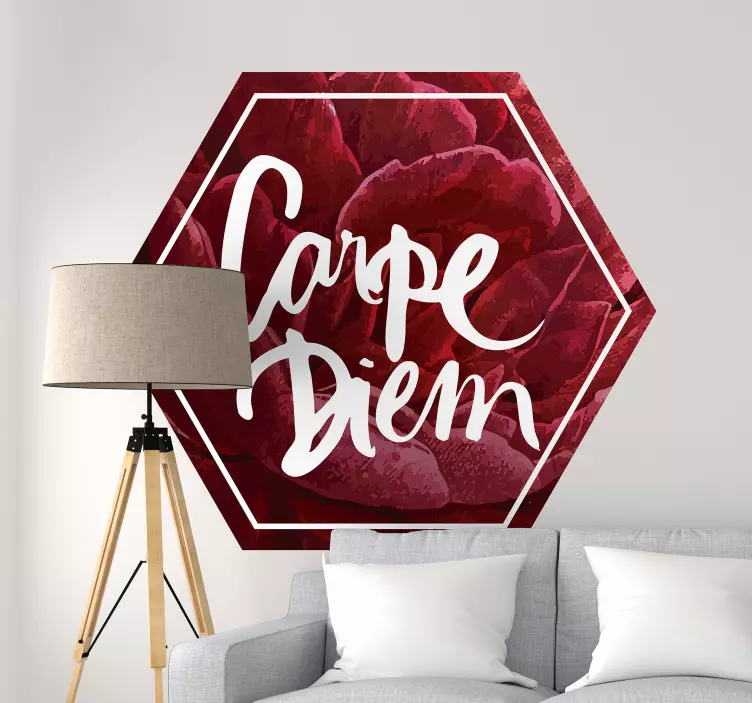 Vinilo frase célebre diseño floral carpe diem - TenVinilo