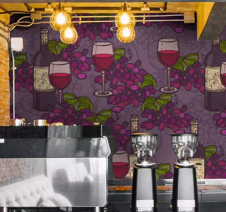 Vinilo gastronomía patrón de copas de vino - TenVinilo