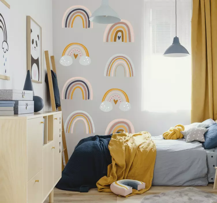 Vinilo dormitorio infantil arco iris bohemio - TenVinilo