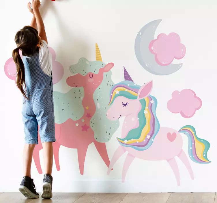 Vinilo infantil con imágenes de unicornios adorables - TenVinilo