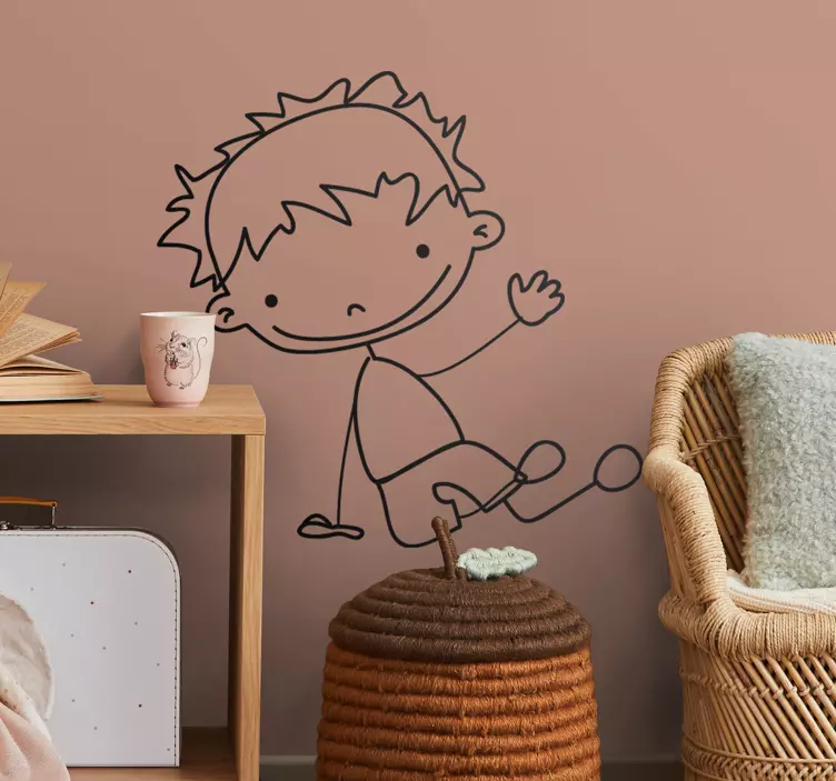 Vinilo infantil dibujo línea niño tumbado - TenVinilo