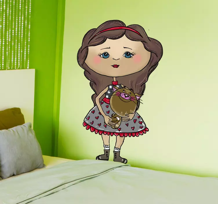 Vinilo infantil niña con gato - TenVinilo