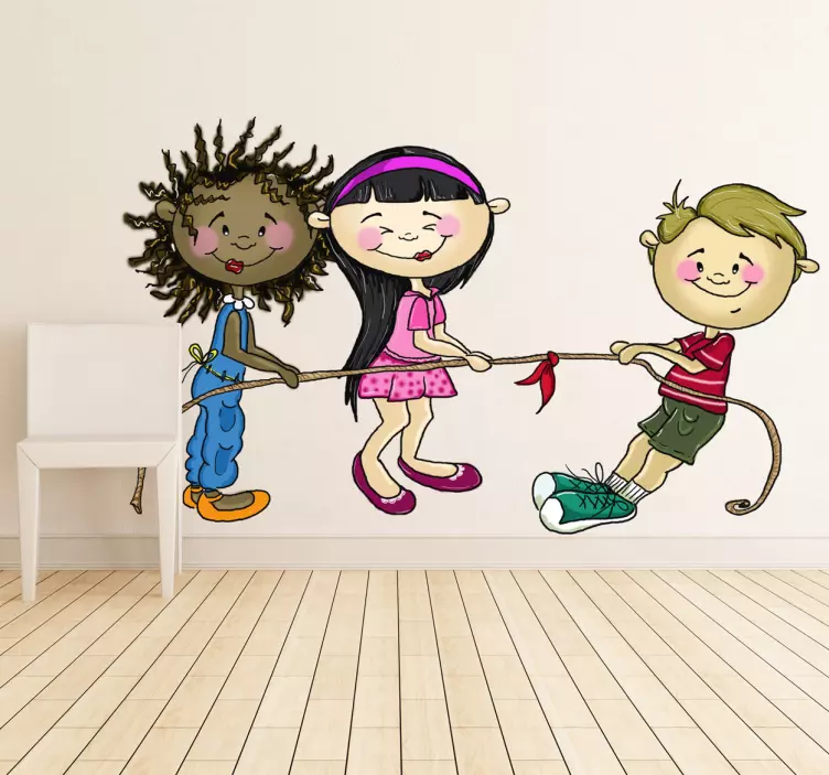 Vinilo infantil niños jugando cuerda - TenVinilo