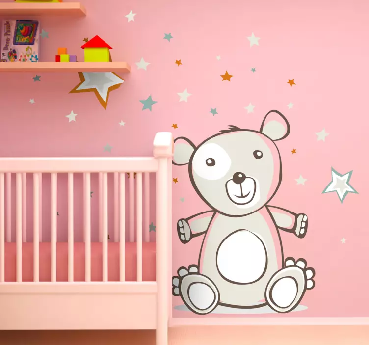 Vinilo infantil oso peluche y estrellas - TenVinilo
