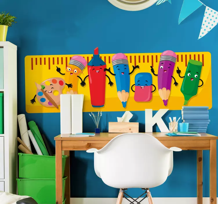 Vinilo infantil personajes alegres de papelería - TenVinilo