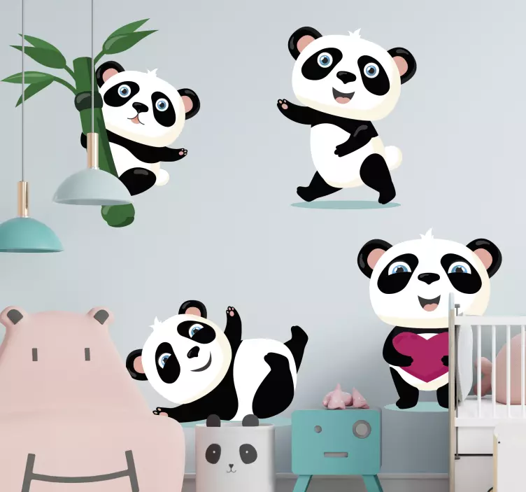Vinilo infantil personajes de panda adorables - TenVinilo