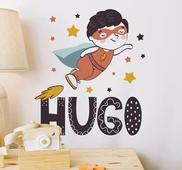 Vinilo Infantil superhéroe volando con nombre - TenVinilo