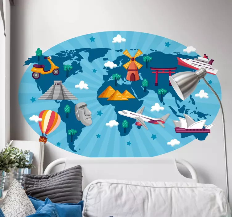Vinilo Mapa del mundo para niños viajes - TenVinilo