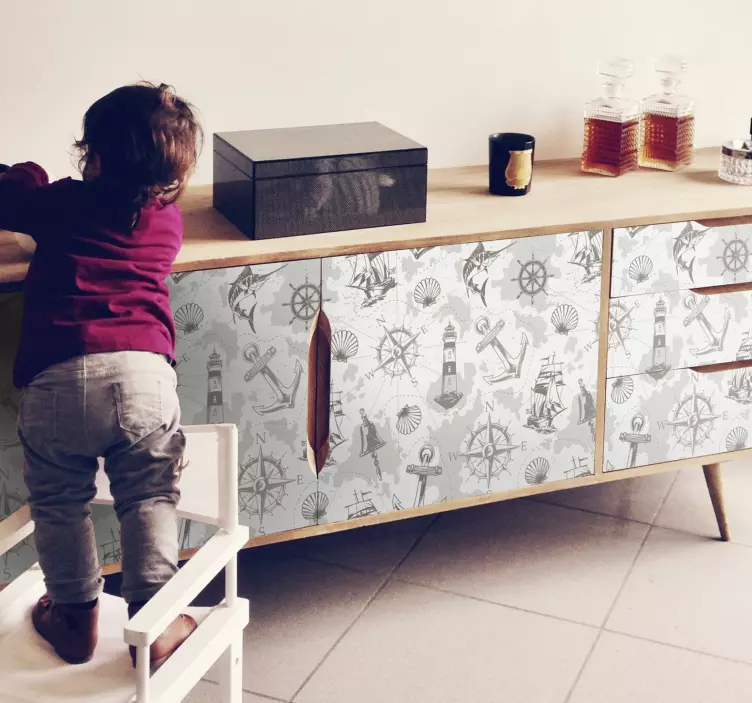 Vinilo para muebles faro marinero con brújula - TenVinilo