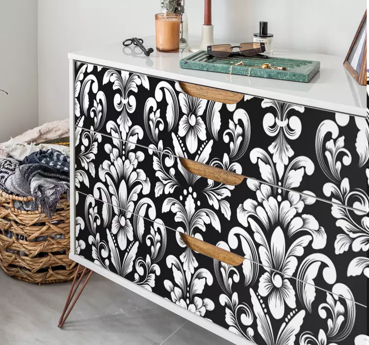 Vinilo para muebles floral blanco y negro - TenVinilo