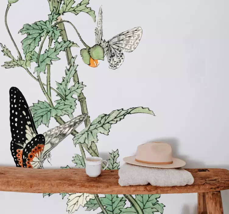 Vinilo planta jardín de mariposas coloridas - TenVinilo