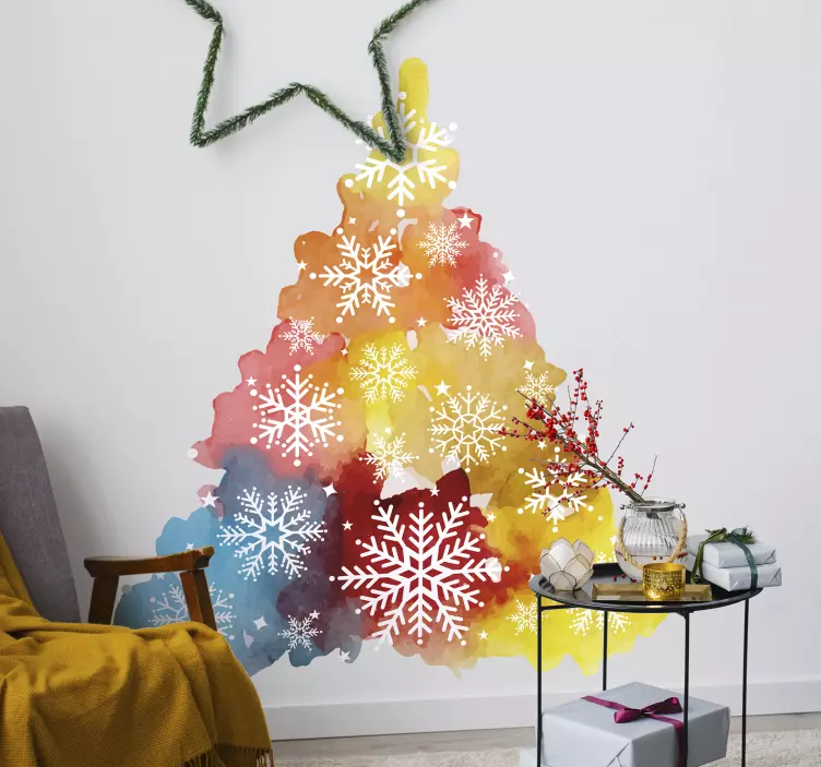 Vinilo navideño árbol de navidad colorido - TenVinilo