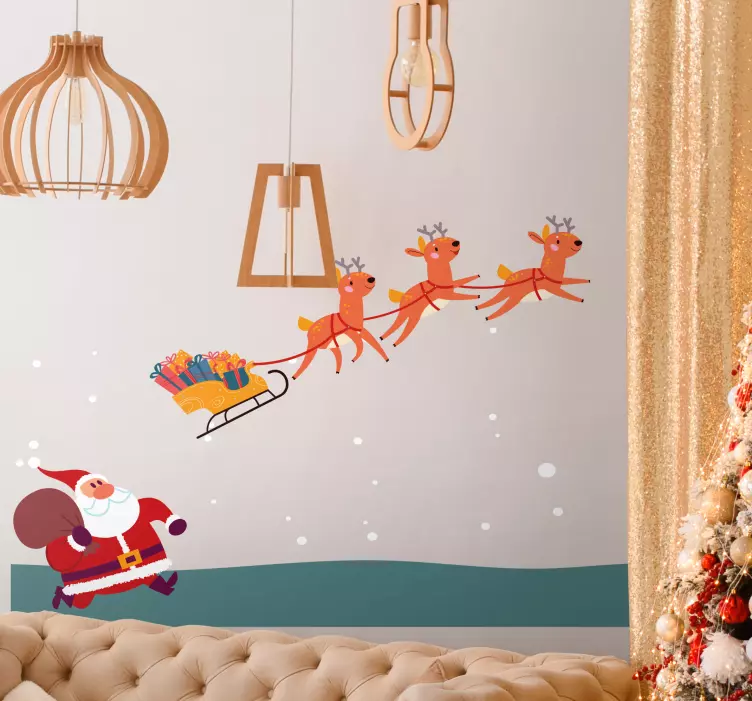 Vinilo navideño escena del trineo de papá noel - TenVinilo