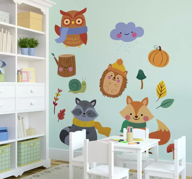 Vinilo infantil con animales motivos otoño - TenVinilo