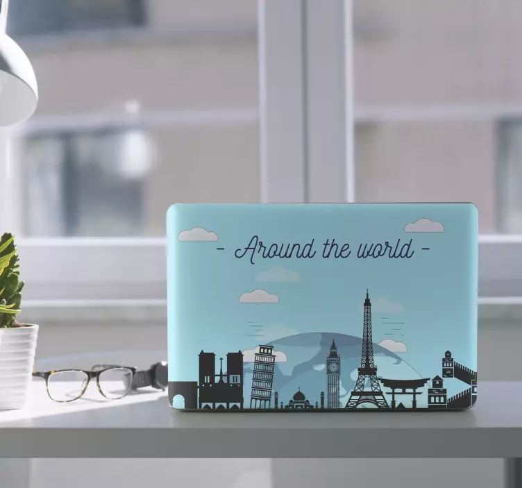 Vinilo para portátiles viajero de monumentos - TenVinilo