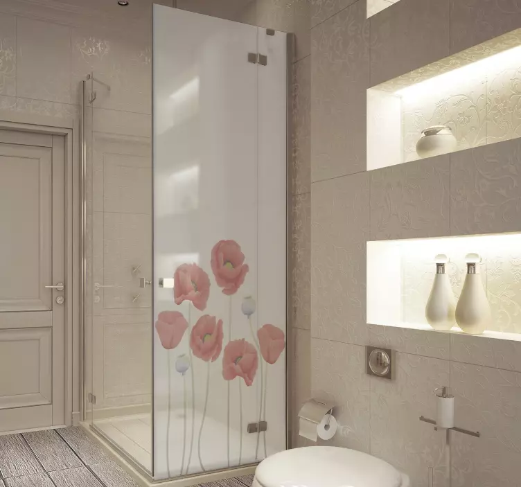 Vinilo mampara ducha con amapolas - TenVinilo