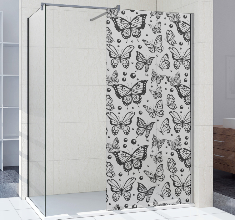 Vinilo mampara ducha Puntos y mariposas monocolor - TenVinilo