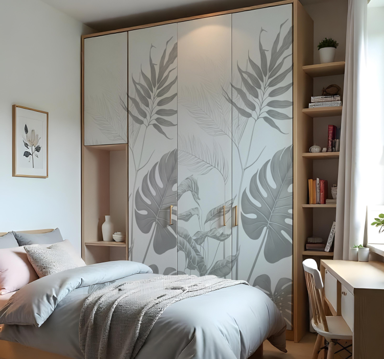 Vinilo para mueble plantas en blanco y negro - TenVinilo