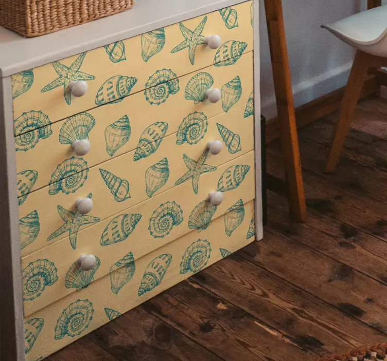 Vinilo mueble patrón conchas estilo vintage - TenVinilo