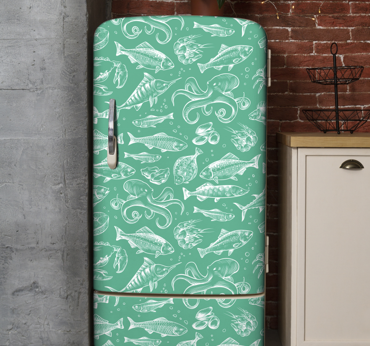 Vinilo nevera peces verdes dibujados a mano - TenVinilo