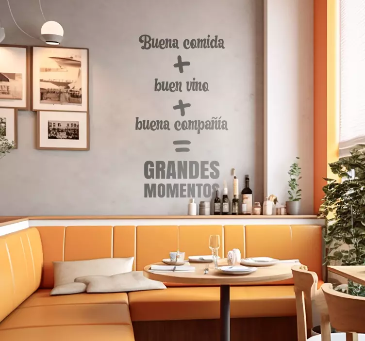 Vinilo pared "Comida y vino son la clave para una buena vida""Com - TenVinilo