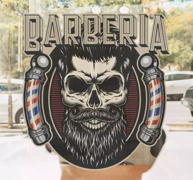 Vinilo peluquería con calavera - TenVinilo