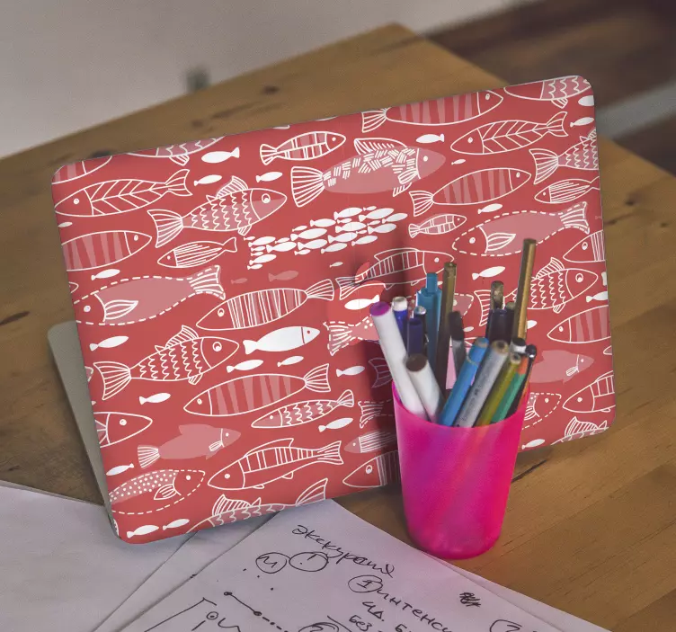 Vinilo para portátil patrón de pez caprichoso - TenVinilo