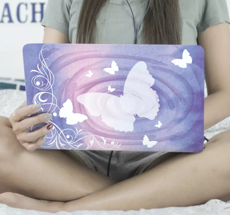 Vinilo portátiles mariposas remolino brillante - TenVinilo
