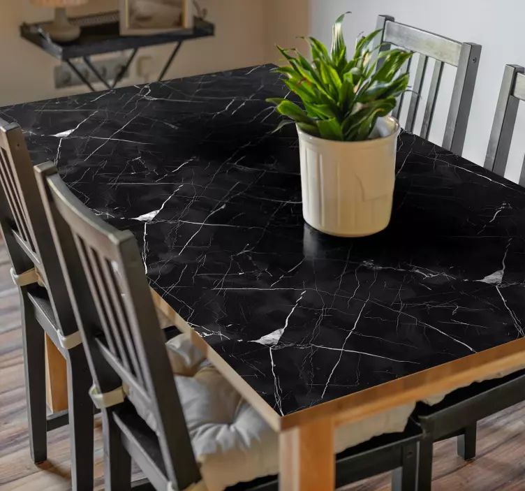 Vinilo pared comedor mármol negro para mesa - TenVinilo