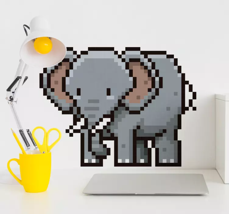 Vinilo infantil de animales elefante pixelado - TenVinilo