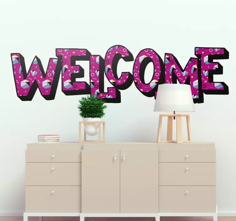 Vinilo pared estilo memphis frase bienvenido - TenVinilo
