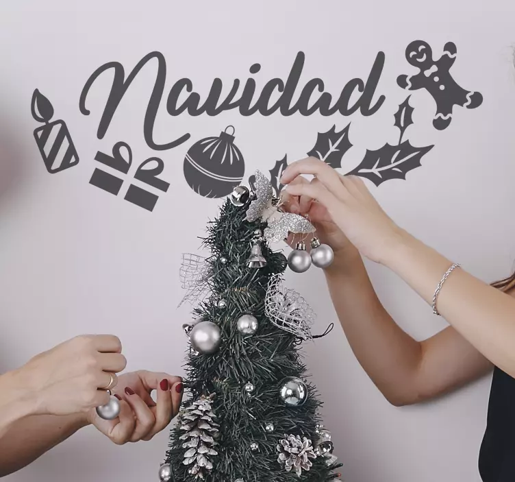 Vinilo pared frase Navidad con dibujos - TenVinilo