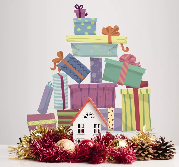 Vinilo pared montaña de regalos - TenVinilo