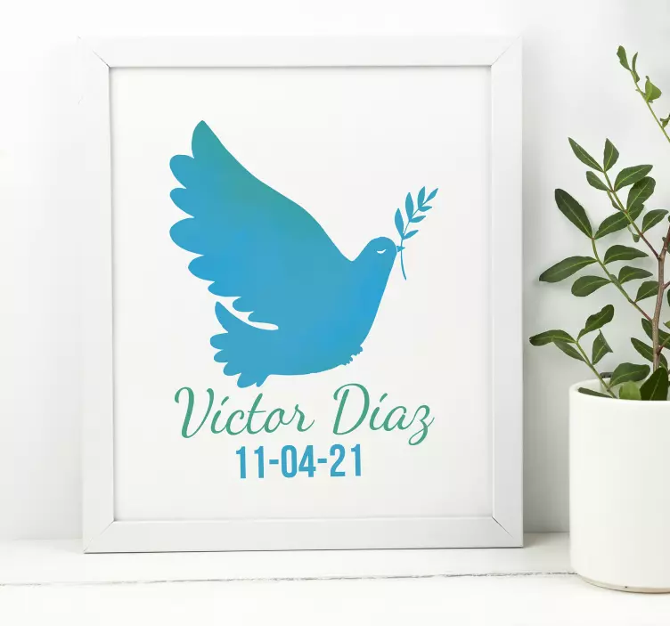 Vinilo pared paloma de la paz con nombre - TenVinilo