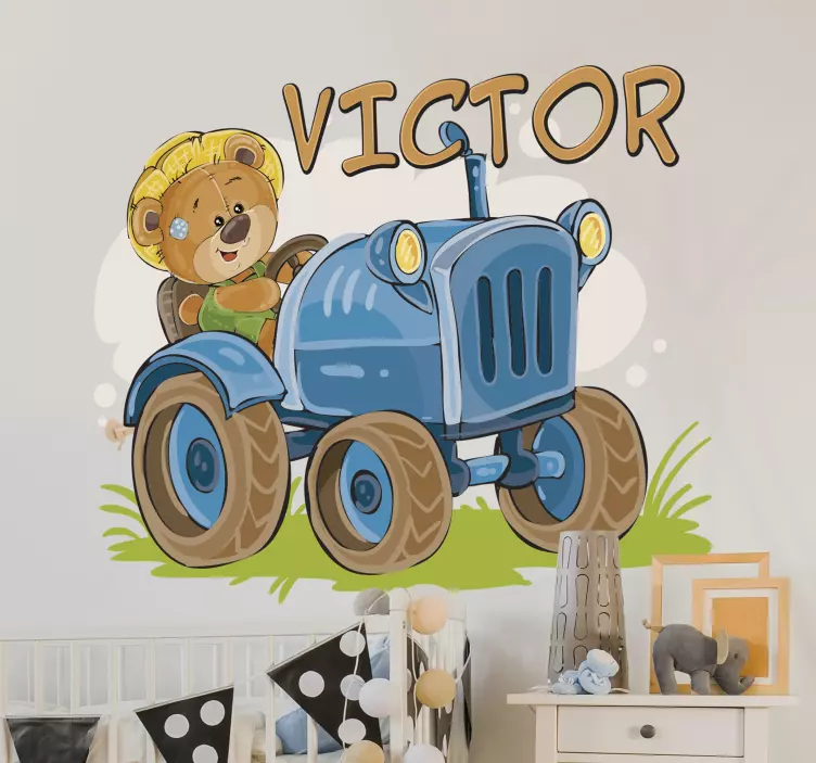 Vinilo pared tractor infantil personalizable - TenVinilo