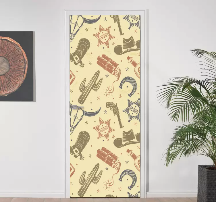 Vinilo puerta elementos de temática del oeste - TenVinilo