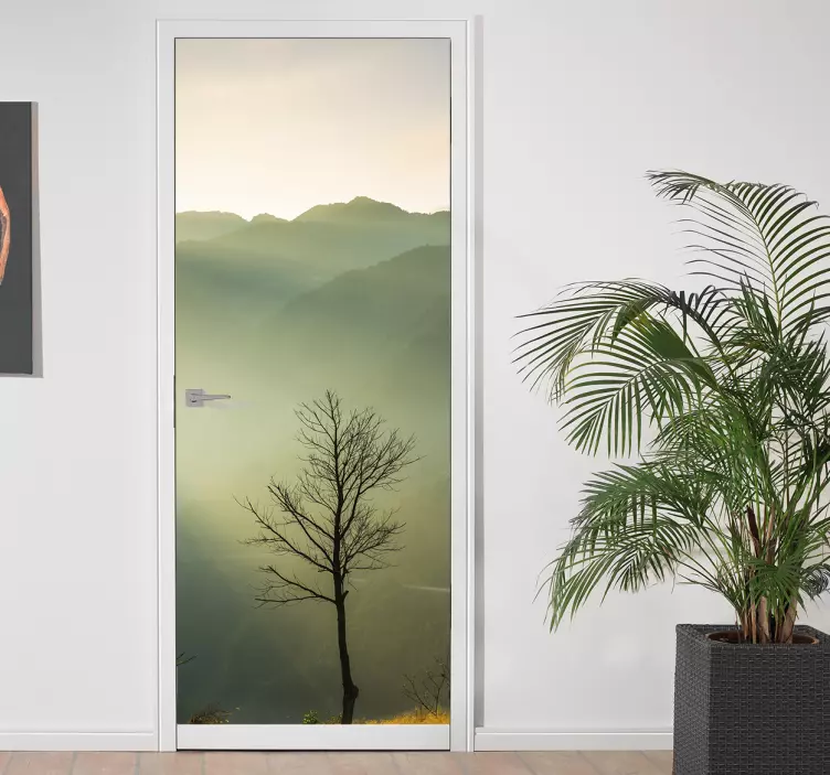 Vinilo para puerta paisaje invierno niebla - TenVinilo