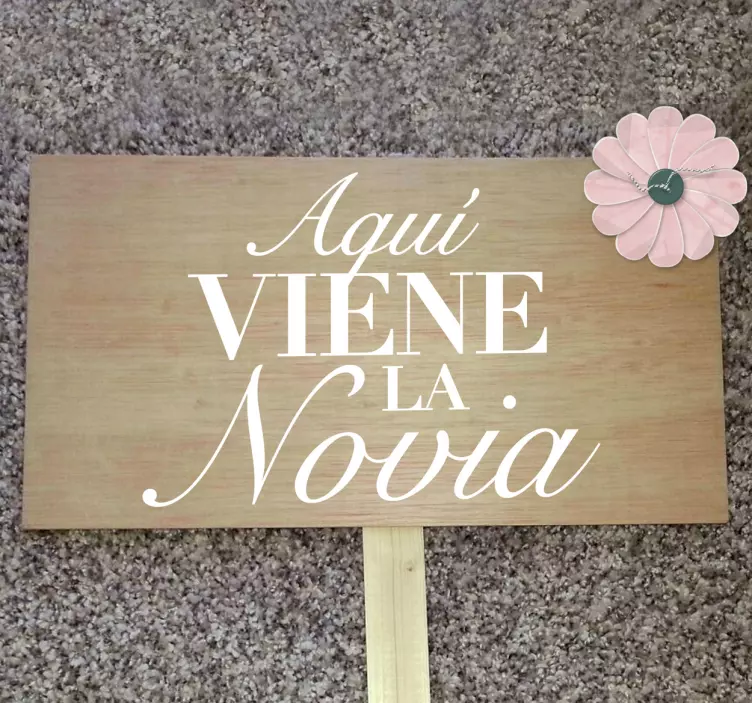 Pegatina boda texto aquí viene la novia - TenVinilo