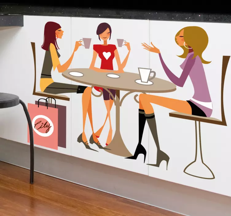 Vinilo tres chicas tomando café - TenVinilo