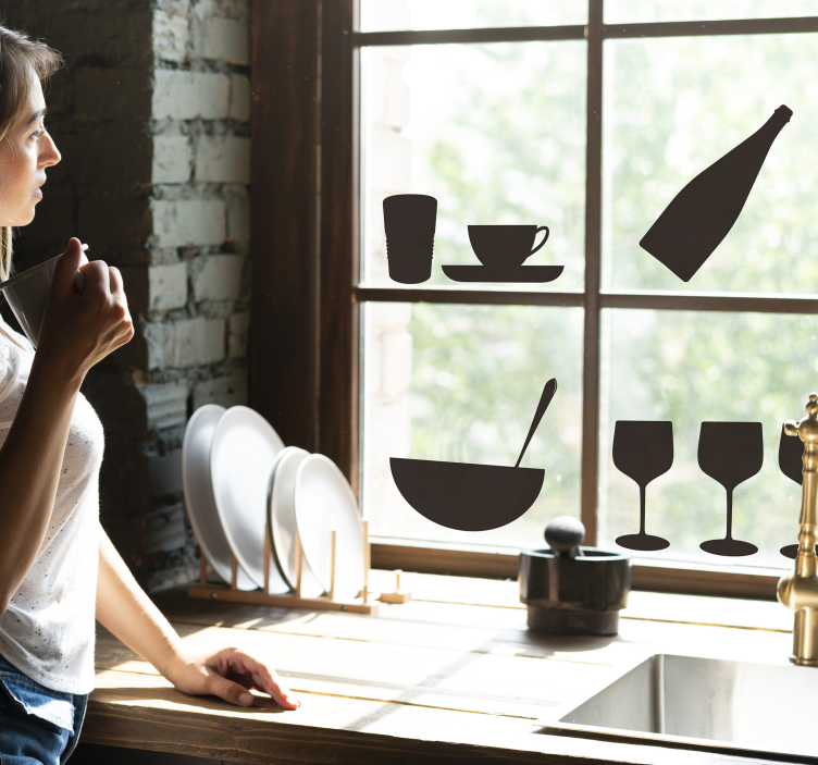 Vinilo decorativo de ventana de tazas y vasos - TenVinilo