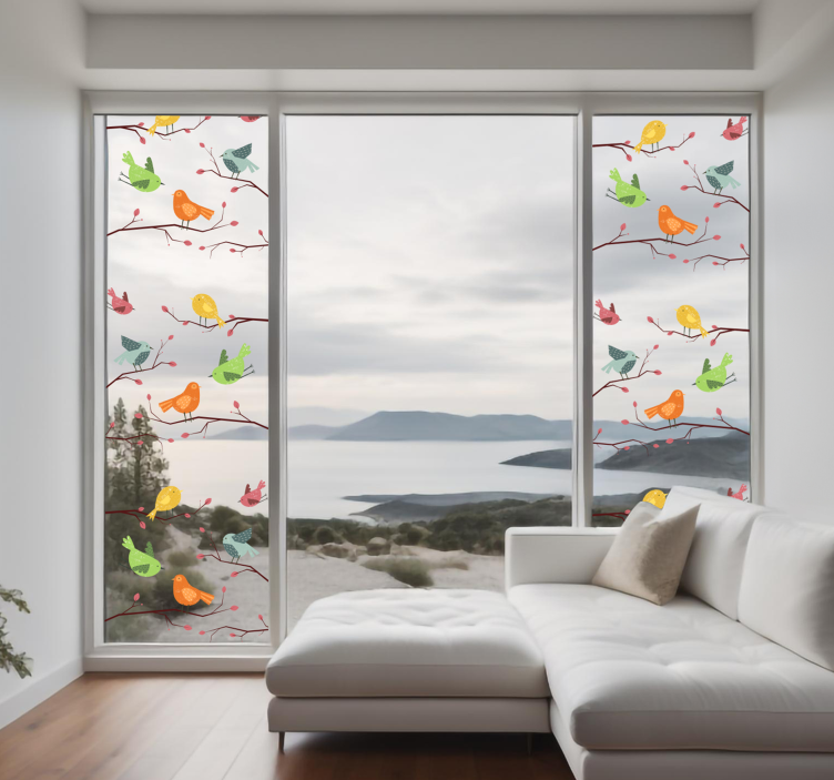 Vinilo para cristales pájaros en rama rosa - TenVinilo