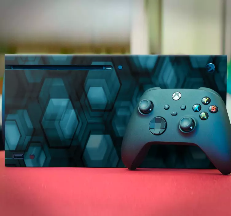 Pegatina Xbox Hexágonos grises futuristas con luces azul claro - TenVinilo