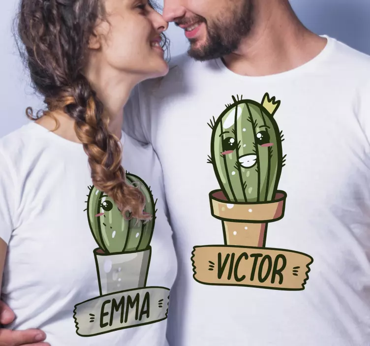 Camiseta para parejas cactus con nombre - TenVinilo