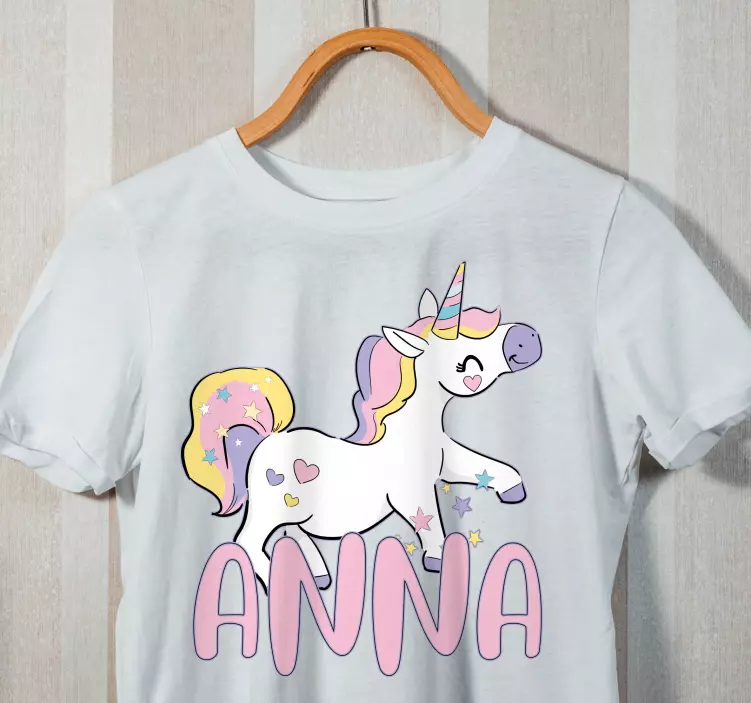 Camiseta bebé unicornio feliz con nombre - TenVinilo